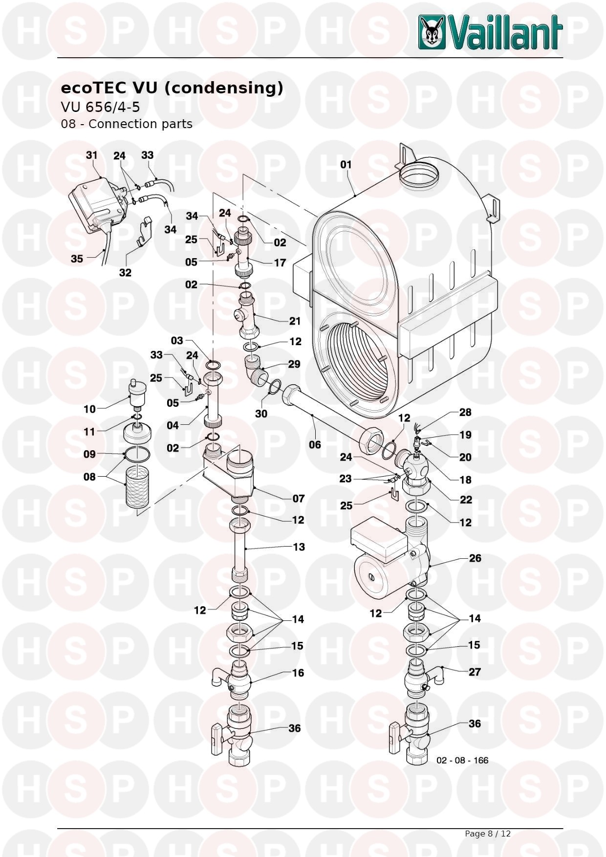 Vaillant Ecotec VU GB 656/45 H (08 Connection Parts)Diagram Heating Spare Parts